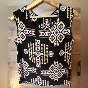 B Jewel Southwest Aztec Print Tank Top - Black and Multicolor